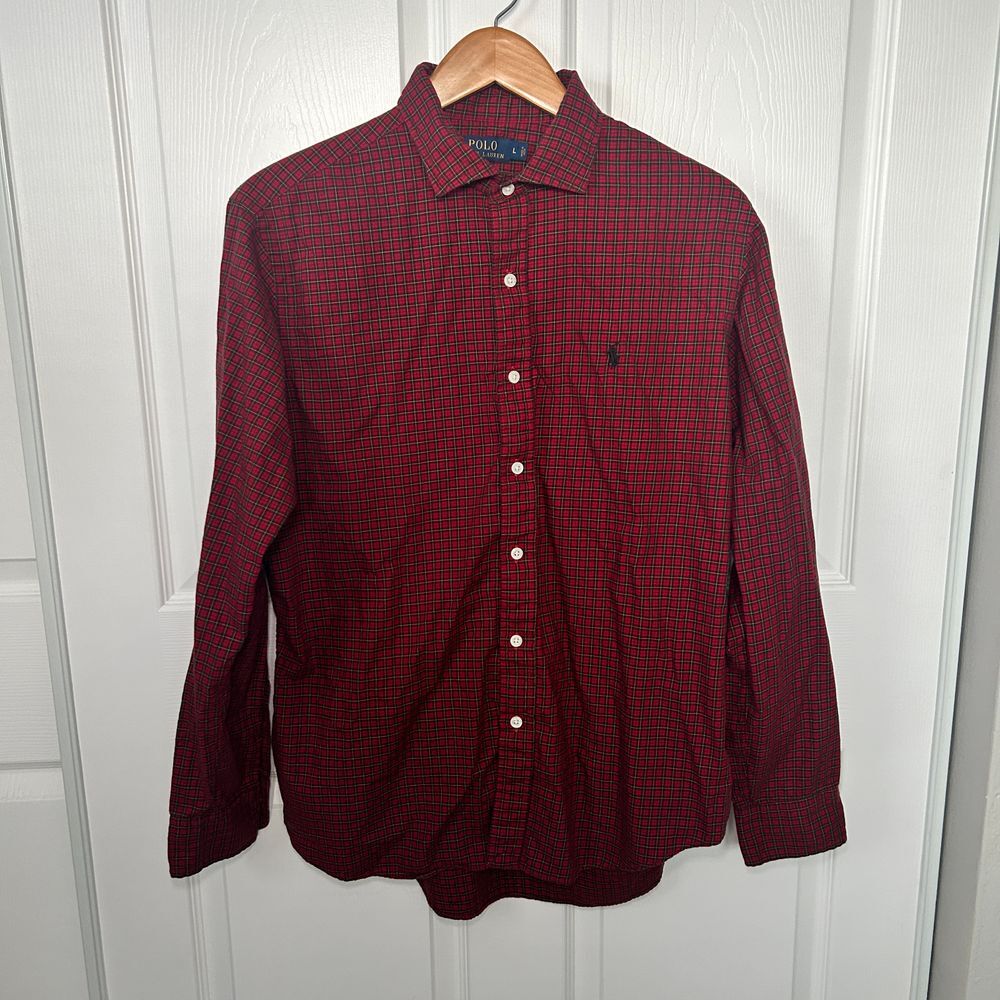 Polo‎ Ralph Lauren Men's Button Down Long Sleeve Red Plaid Shirt Size L Holiday